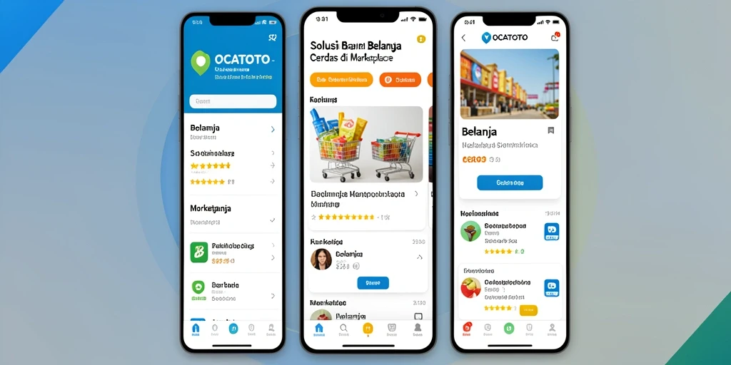 Screenshot aplikasi OCATOTO menampilkan tampilan antarmuka Marketplace yang menarik.