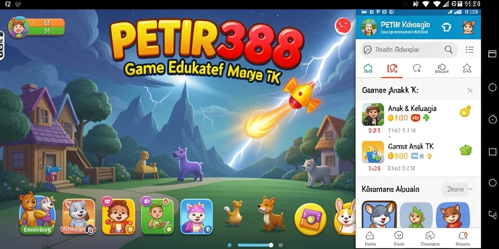 Tampilan antarmuka aplikasi PETIR388 yang menarik dan interaktif untuk anak-anak.
