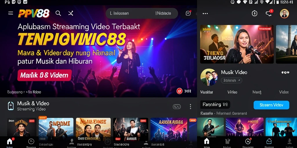 Antarmuka pengguna aplikasi Streaming Video PPV88 yang menarik dan intuitif.
