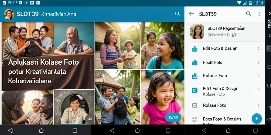 Antarmuka SLOT39 menampilkan kolase foto yang menarik dan berwarna.