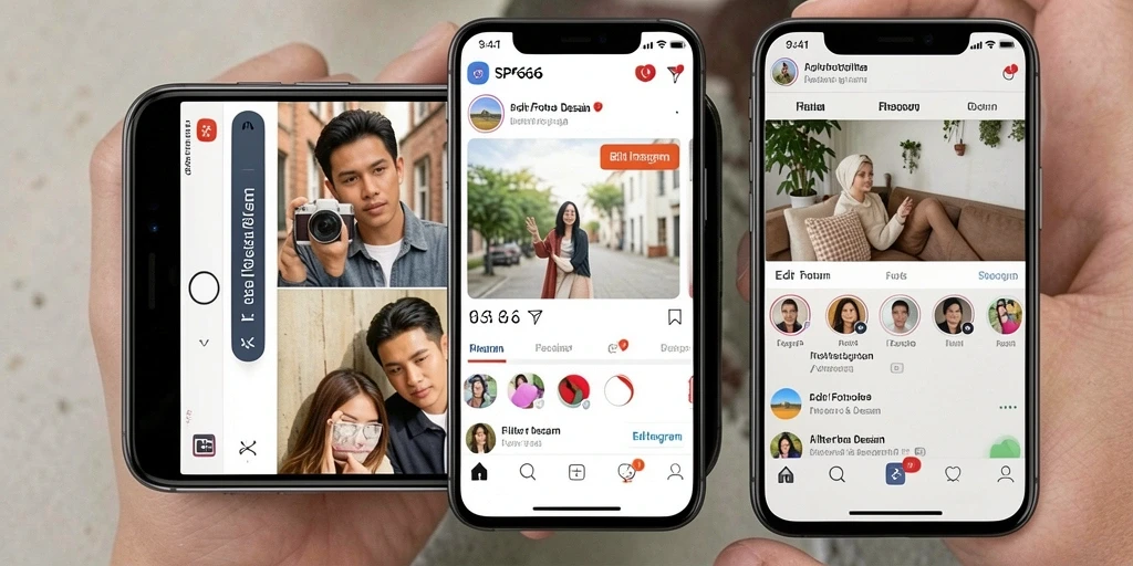 Antarmuka SP666 dengan berbagai pilihan filter Instagram yang menarik.