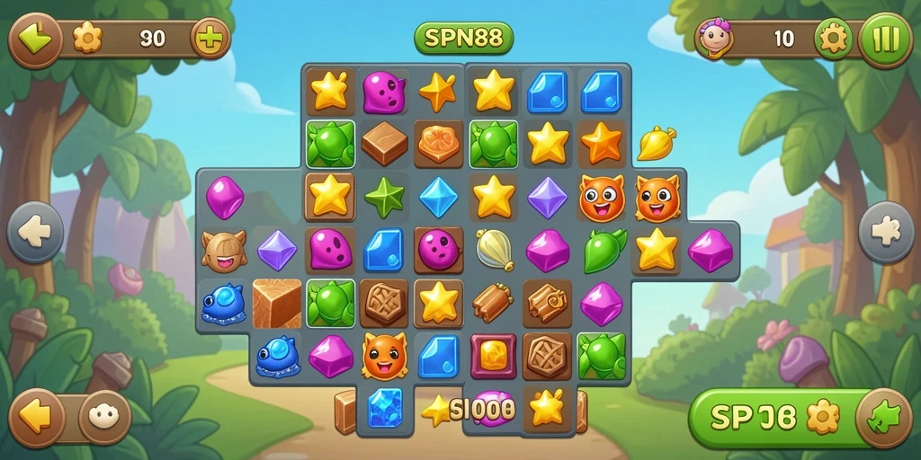 Tampilan antarmuka SPN88 yang menarik dalam permainan Puzzle Match-3.