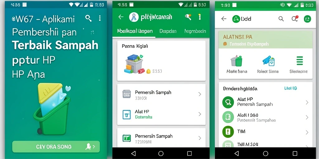 Antarmuka aplikasi W67 dan fungsi pembersihan sampah yang efisien.